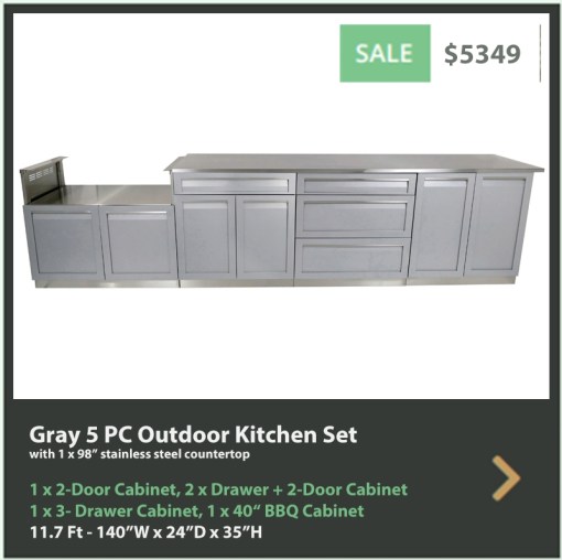 5349 4 Life Outdoor 5 PC set Gray stainless steel cabinets 2 door cabinet Drawer + 2 door cabinet 3 drawer cabinet BBQ cabinet 98 inch stainless countertop