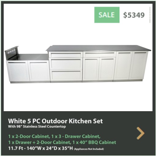 5349 4 Life Outdoor 5 PC set White stainless steel cabinets 2 door cabinet Drawer + 2 door cabinet 3 drawer cabinet BBQ cabinet 98 inch stainless countertop