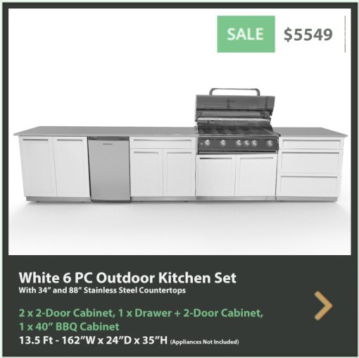 5549 4 Life Outdoor 6 PC set White Stainless Steel Cabinets 1x2-Door Cabinet 1xDrawer+2-Door Cabinet 1x3-Drawer Cabinet 1xBBQ Cabinet 34 88 Inch Stainless