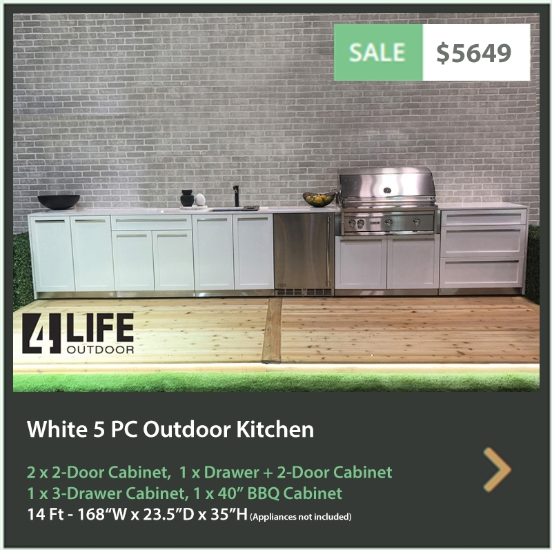 5649 4 Life Outdoor Product Image 5 PC Outdoor Kitchen White 2x2 Door 1x3-Drawer 1xDrawer+2-door Cabinet 1xBBQ Cabinet