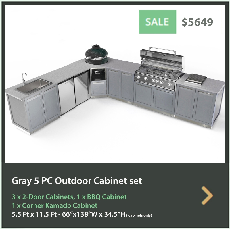 5649 4 Life Outdoor Product Image 5 PC Set Grey Stainless Steel Cabinets 3x2 Door Cabinet 1xkamadocabinet 1 x 40inch BBQ cabinet