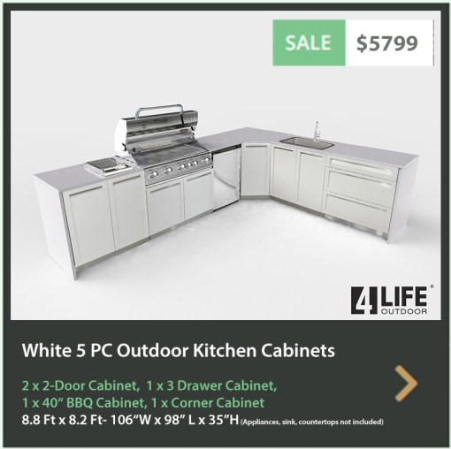 5799 4 Life Outdoor Product Image 5 PC White Outdoor kitchen 2 x 2-door, 1x3-Drawer 1xCorner Cabinet 1xBBQ cabinet
