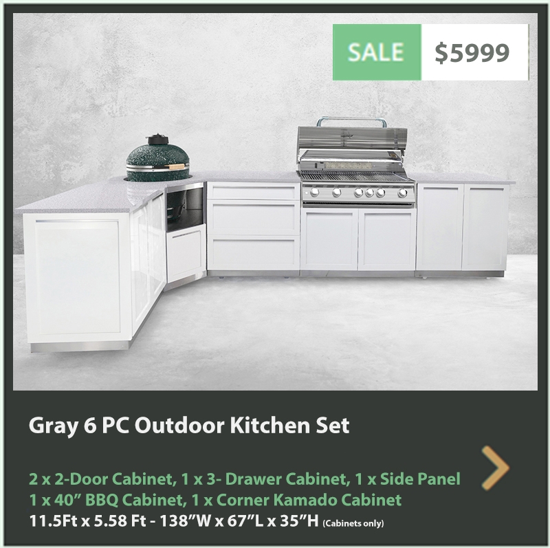 5999 4 Life Outdoor Product Image 6 PC Outdoor Kitchen White 2x2-Door Cabinet 1x3-Drawer 1xKamado Cabinet 1xBBQ Cabinet 1 x side panels