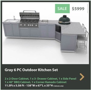 5999 4 Life Outdoor Product Image 6 PC Outdoor kitchen Gray 2x2-Door Cabinets 1x3 Drawer Cabinet 1xKamado Cabinet 1xBBQ cabinet 2xside panels