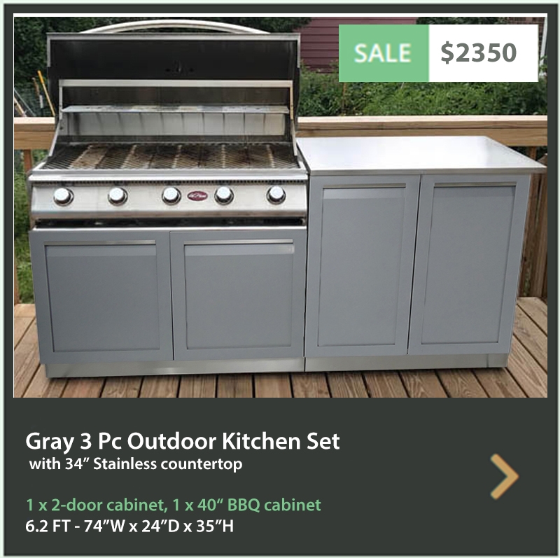 2350 4 Life Outdoor Product Image 3 PC Set Gray Stainless Steel Cabinets 1x2-Door Cabinet 1x40Inch BBQ Cabinet 1x 34 top
