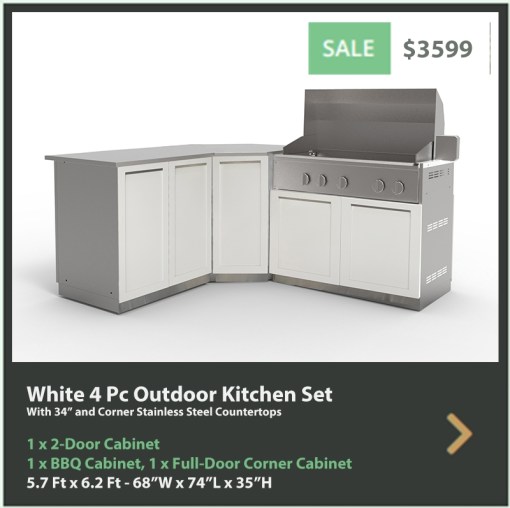 3599 4 Life Outdoor Product Image 4 PC White Outdoor kitchen 1x2-door cabinet 1xCorner Cabinet 1xBBQ cabinet 1 x 34inch stainless countertop b