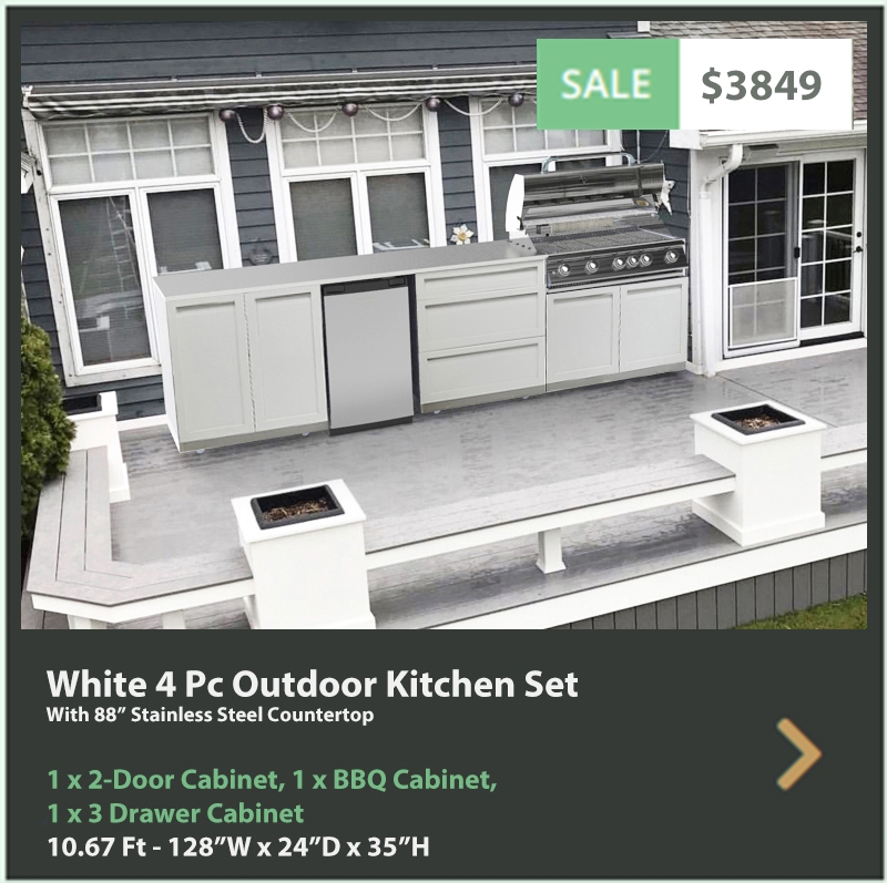 3849 4 Life Outdoor Product Image White 4PC Outdoor kitchen 2x2 door 1xBBQ Cabinet 88-inch top