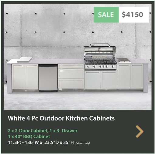 4150 4 Life Outdoor Product Image 4 PC Outdoor kitchen White 2x2-Door Cabinet 1x3-Drawer 1xBBQ