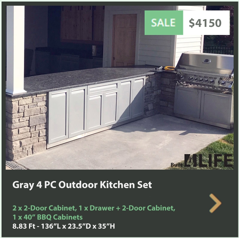 4150 4 Life Outdoor Product Image 4 PC Set Gray Stainless Steel Cabinets 2x2 door Cabinet, 1xDrawer+2-door Cabinet, 1xBBQ Cabinet