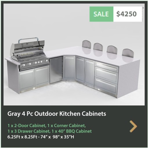 4250 4 Life Outdoor Product Image 4 PC Outdoor kitchen gray 1 x BBQ cabinet 1x Corner Cabinet 1x3-Drawer Cabinet 1 x 2-door cabinet1