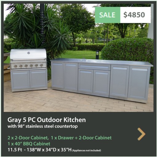 4850 4 Life Outdoor Product Image 5 PC set Gray stainless steel cabinets 2 x 2 door cabinet Drawer + 2 door cabinet BBQ cabinet 98 inch stainless countertop