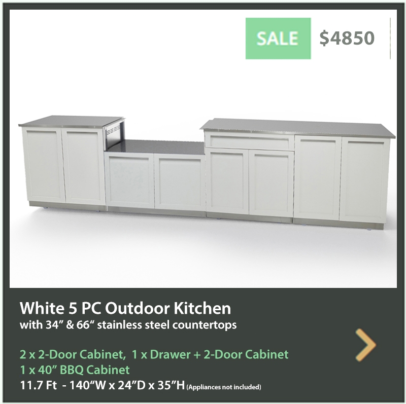 4850 4 Life Outdoor Product Image 6 PC Outdoor kitchen White 2 x 2 door Drawer plus 2 door BBQ 34 66 inch stainless countertops