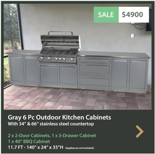 4900 4 Life Outdoor Product Image 6 PC Gray Outdoor kitchen 2 x 2 door BBQ 3 drw 34 66 tops