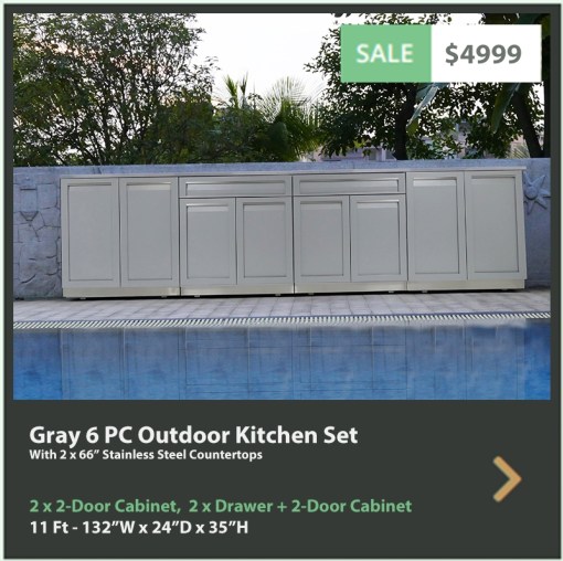 4999 4 Life Outdoor Product Image 6 PC Outdoor kitchen Gray 2x2-Door Cabinet 2 x Drawer+2-Door Cabinet 2 x 66 Stainless Countertops