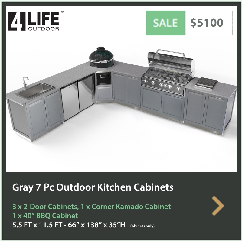 5100 4 Life Outdoor Product Image 7 PC Set Grey Stainless Steel Cabinets 3x2 Door Cabinet 1xkamadocabinet 1 x 40inch BBQ cabinet