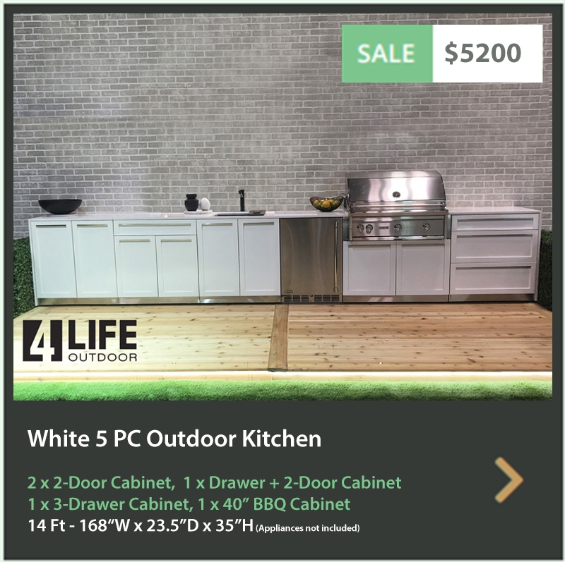 5200 4 Life Outdoor Product Image 5 PC Outdoor Kitchen White 2x2 Door 1x3-Drawer 1xDrawer+2-door Cabinet 1xBBQ Cabinet