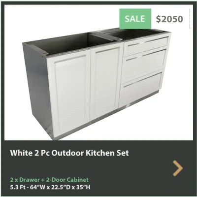 2050 4 Life Outdoor White Stainless Steel 2 PC Outdoor Kitchen 1 x 2-Door 1 x 3 Drawer Cabinet web