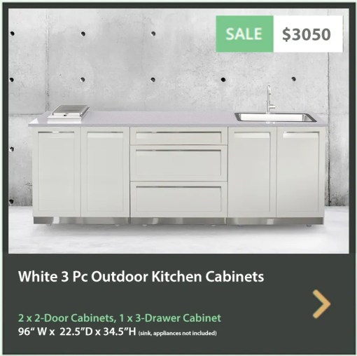 3050 4 Life Outdoor Product Image 3 PC Set White Stainless Steel Cabinets 2x2 door Cabinet, 1 x 3 Drawer Cabinet web