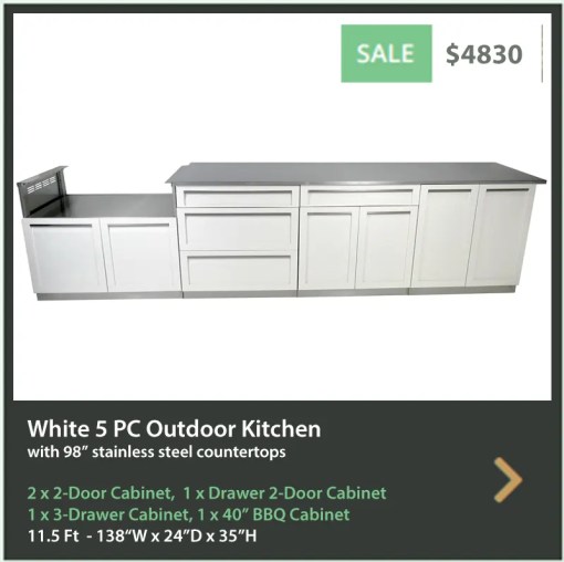 4830 4 Life Outdoor 5 PC set White stainless steel cabinets 2 door cabinet Drawer + 2 door cabinet 3 drawer cabinet BBQ cabinet 98 inch stainless countertop web