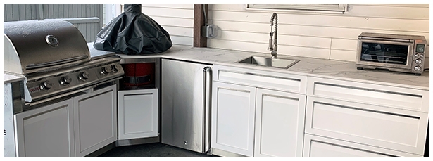 Kamado Joe in outdoor cabinet Sink with drawer cabinet white
