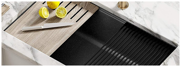 Kraus KGUW2-30MBL Bellucci Workstation 30 inch Undermount Granite Composite Single Bowl Kitchen Sink, Metallic Black