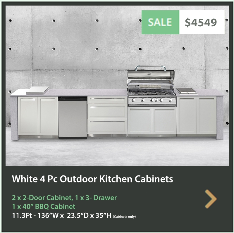 4549 4 Life Outdoor Product Image 4 PC Outdoor kitchen White 2x2-Door Cabinet 1x3-Drawer 1xBBQ