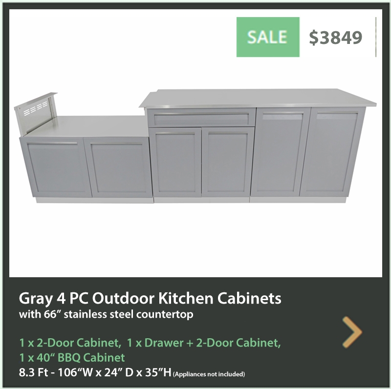 3849 4 Life Outdoor Product Image 4 PC Outdoor kitchen Gray 1 x 2 door1 x Drawer Plus 2-door 1 x BBQ 1 x 66 inch stainless countertop